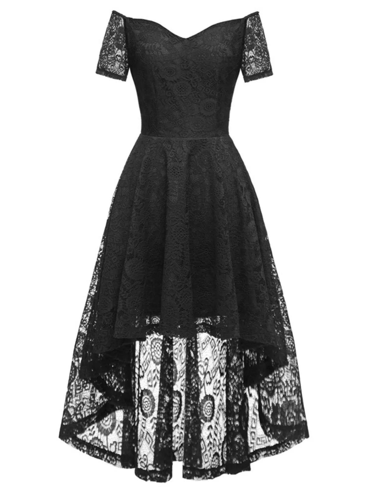 1950s Off-shoulder Floral Lace Dress