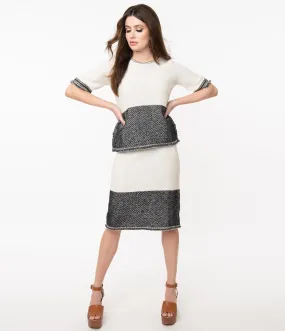 1970s Style Ivory & Black Colorblock Knit Skirt