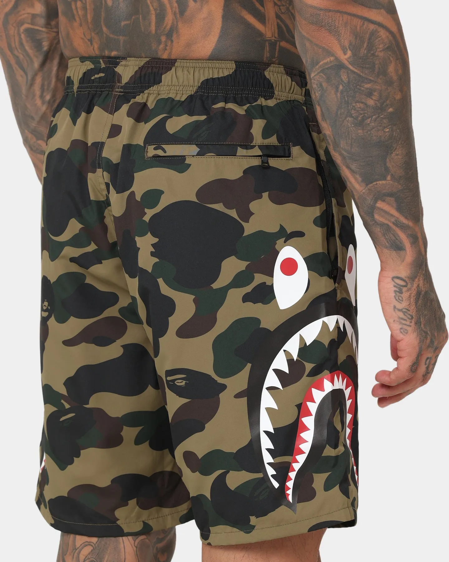 A Bathing Ape 1st Camo Side Shark Beach Shorts Army Green