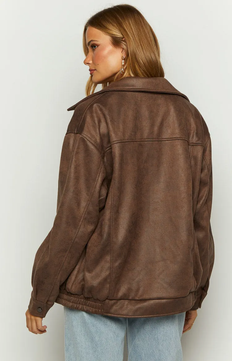 Abbi Brown Faux Suede Bomber Jacket