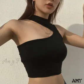 AMY FASHION - Summer Sleeveless Slim Black Tanks Crop Top