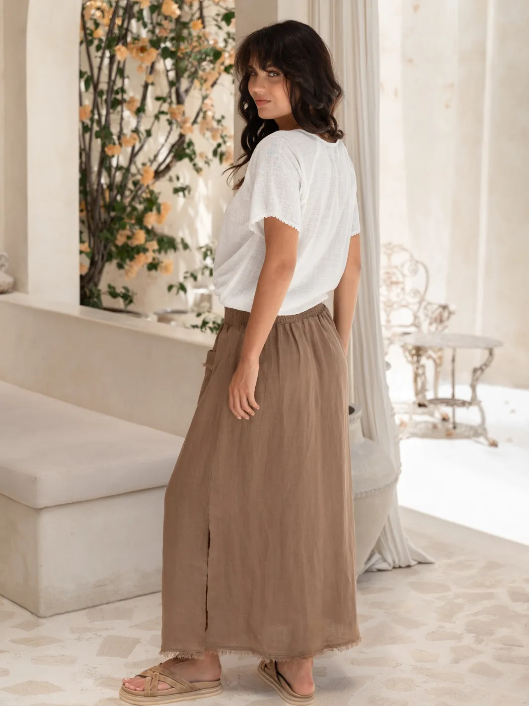 Aurora French Linen Skirt Cinnamon