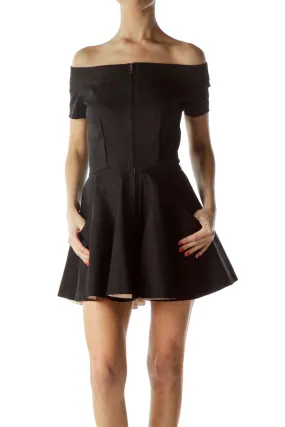 Black Off-Shoulder Flared Mini Dress