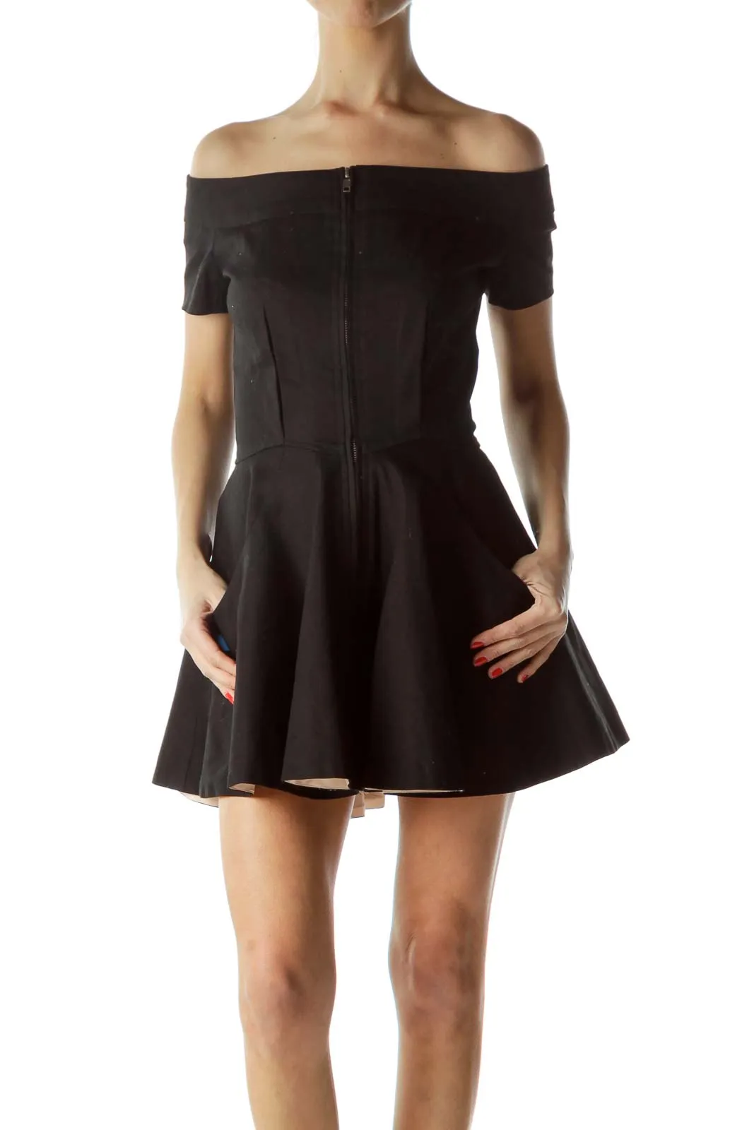 Black Off-Shoulder Flared Mini Dress