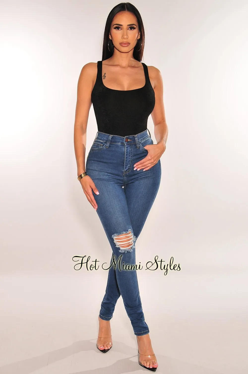 Black Round Neck Sleeveless Bodysuit