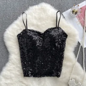 Black Sequin Crop Top