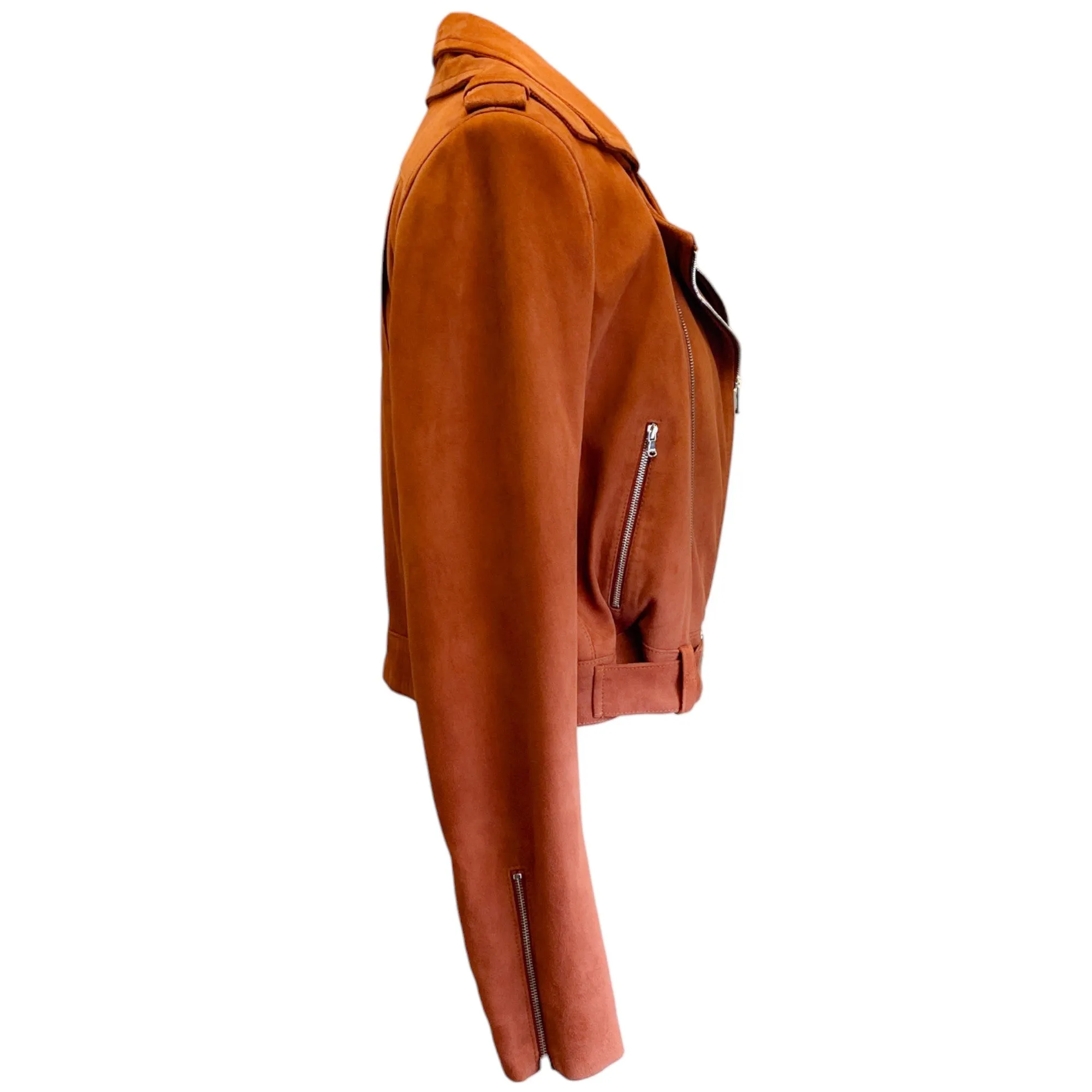 Brandon Maxwell Caramel Suede Double Layer Moto Jacket