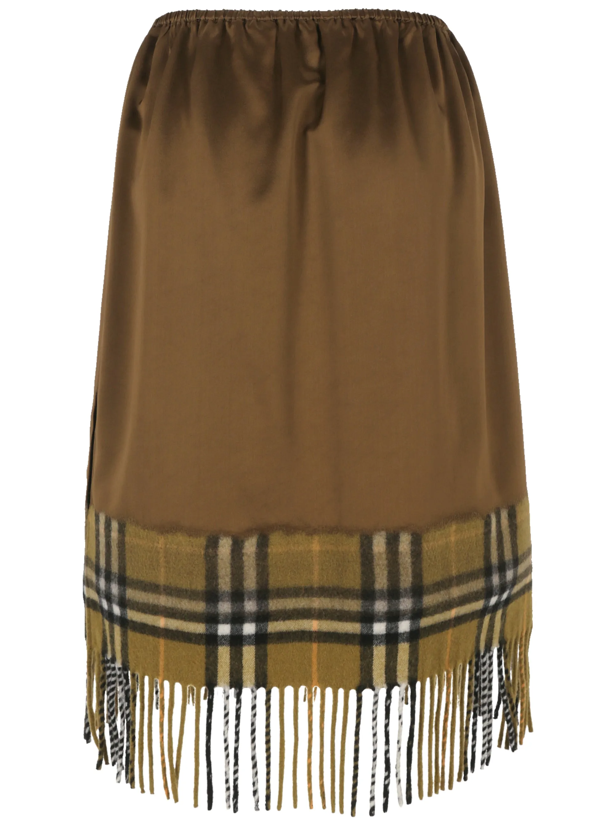 Brown Fringed Viscose Check Skirt