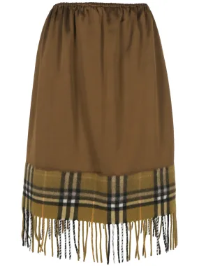 Brown Fringed Viscose Check Skirt