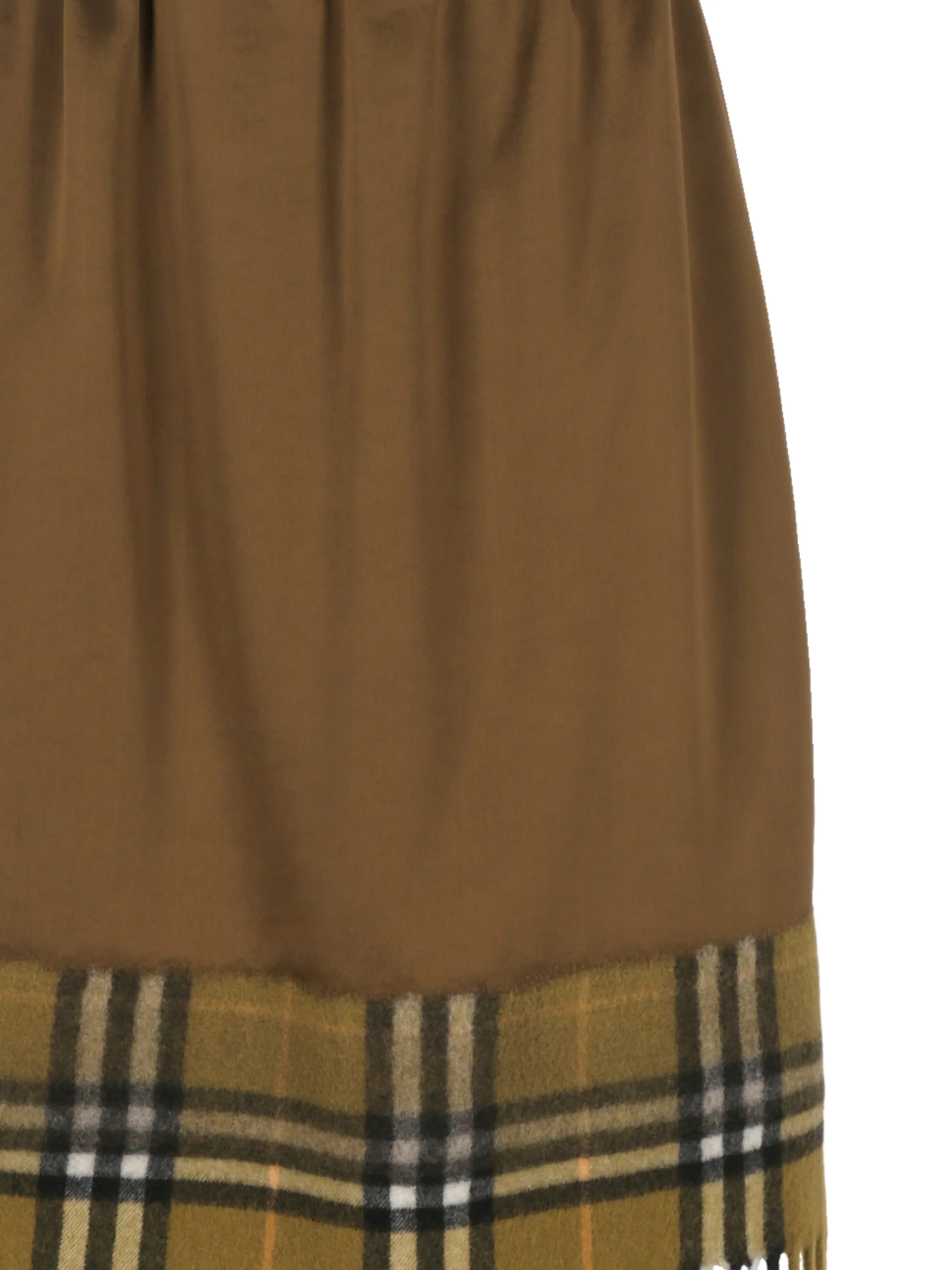 Brown Fringed Viscose Check Skirt