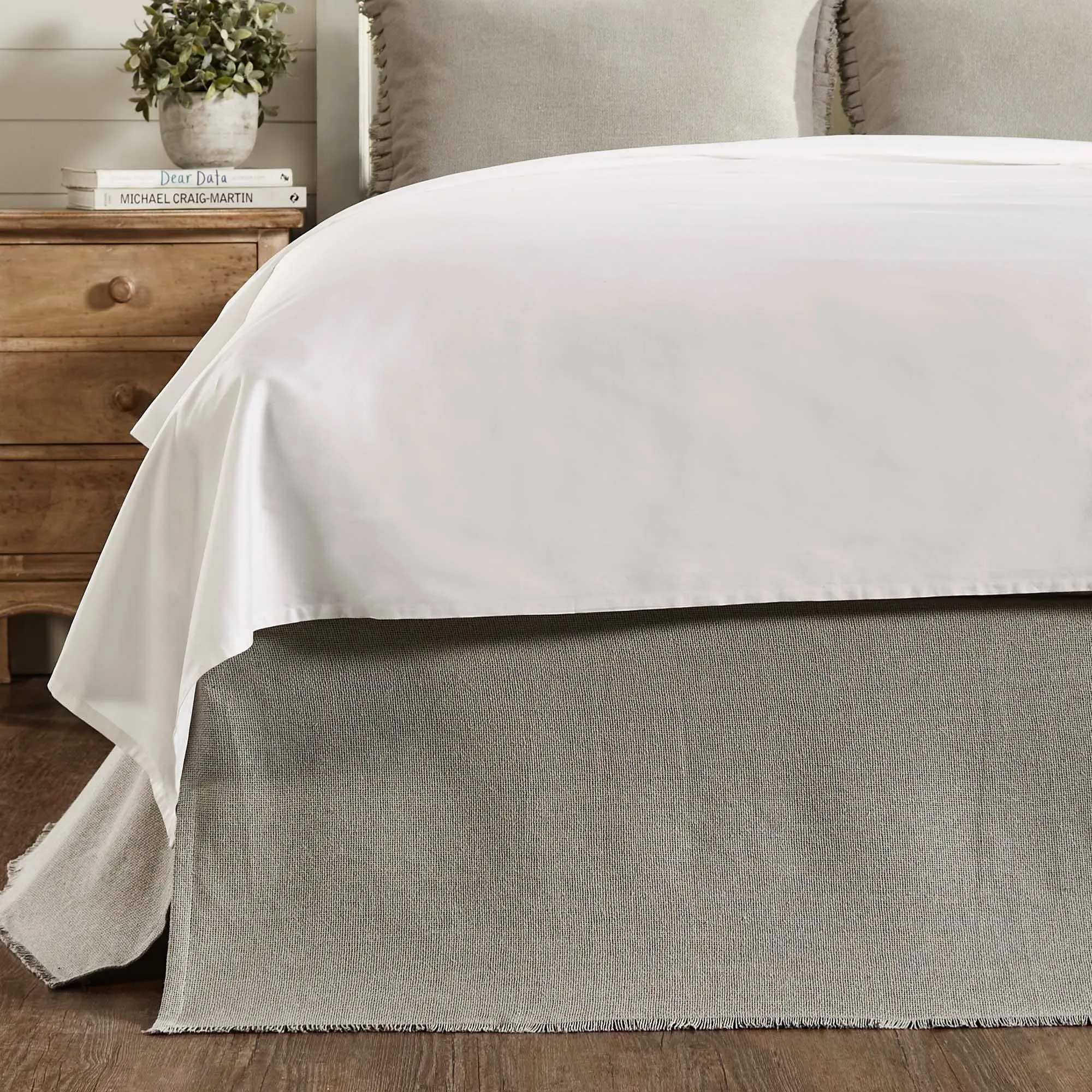 Burlap Dove Grey Fringed Bed Skirt