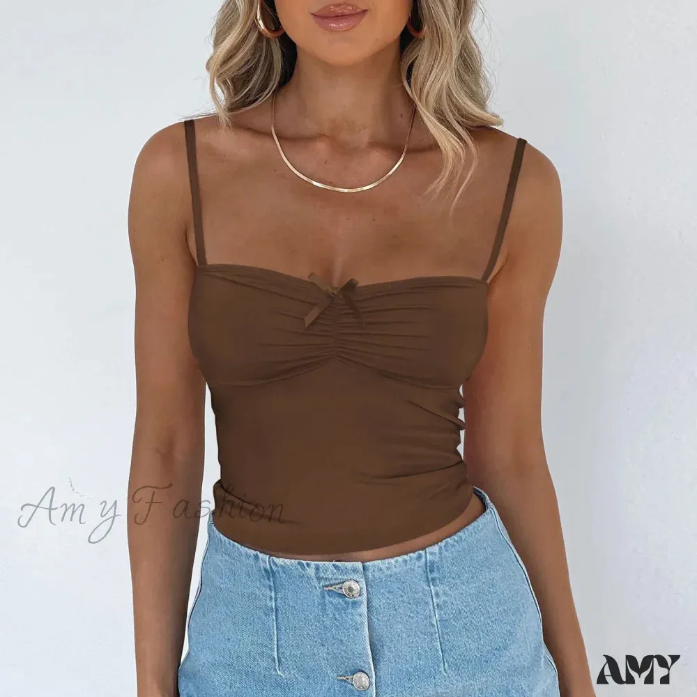 Butterfly Knot Street Solid Color Y2K Summer Crop Top