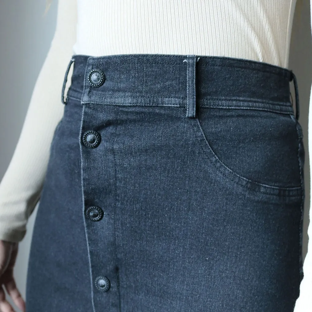 Button Front Denim Skirt | Black  [Final Sale]