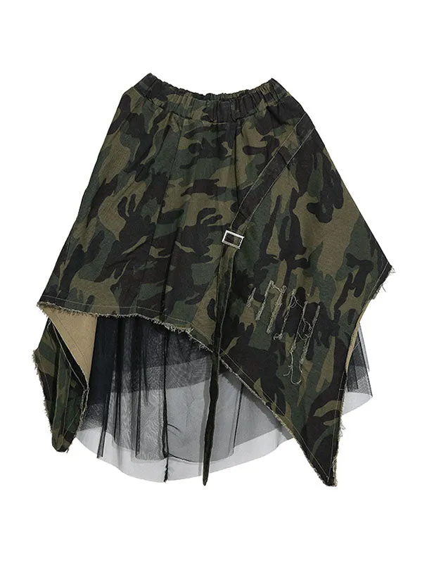 Camouflage Fringed Gauze Streamer Irregular clipping Loose Skirts