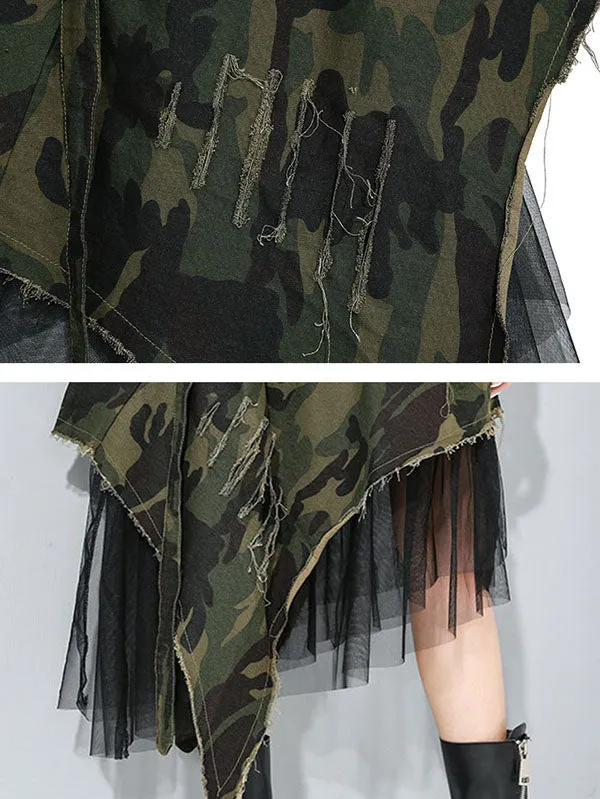 Camouflage Fringed Gauze Streamer Irregular clipping Loose Skirts