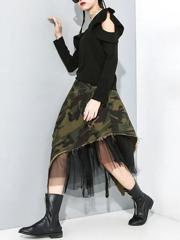 Camouflage Fringed Gauze Streamer Irregular clipping Loose Skirts