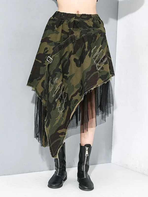 Camouflage Fringed Gauze Streamer Irregular clipping Loose Skirts