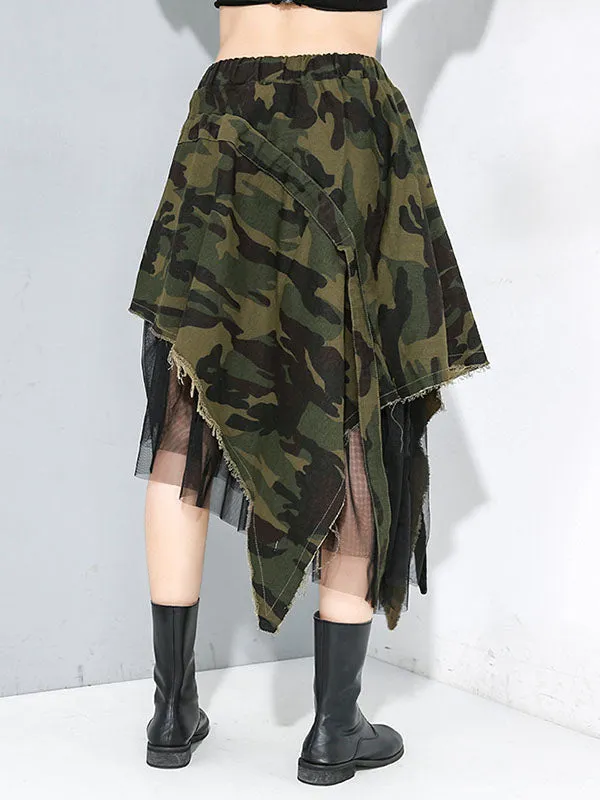 Camouflage Fringed Gauze Streamer Irregular clipping Loose Skirts