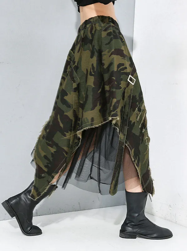 Camouflage Fringed Gauze Streamer Irregular clipping Loose Skirts