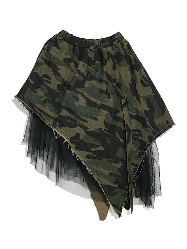 Camouflage Fringed Gauze Streamer Irregular clipping Loose Skirts