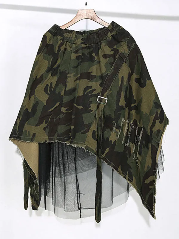 Camouflage Fringed Gauze Streamer Irregular clipping Loose Skirts