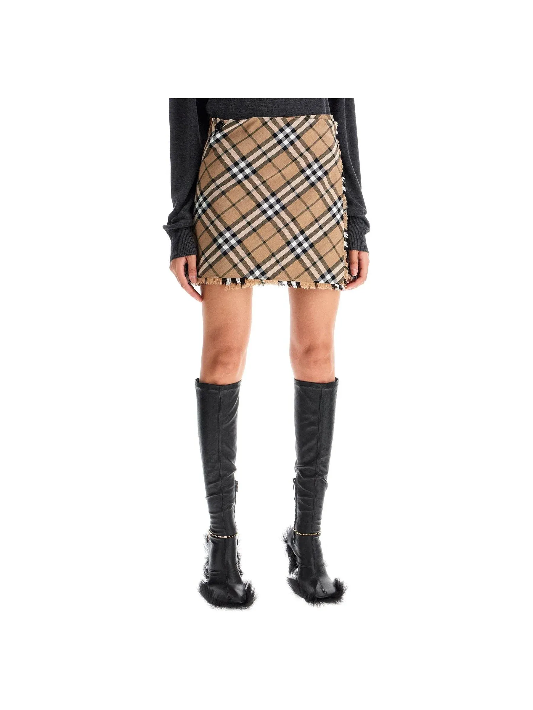 Check Wool Mini Skirt