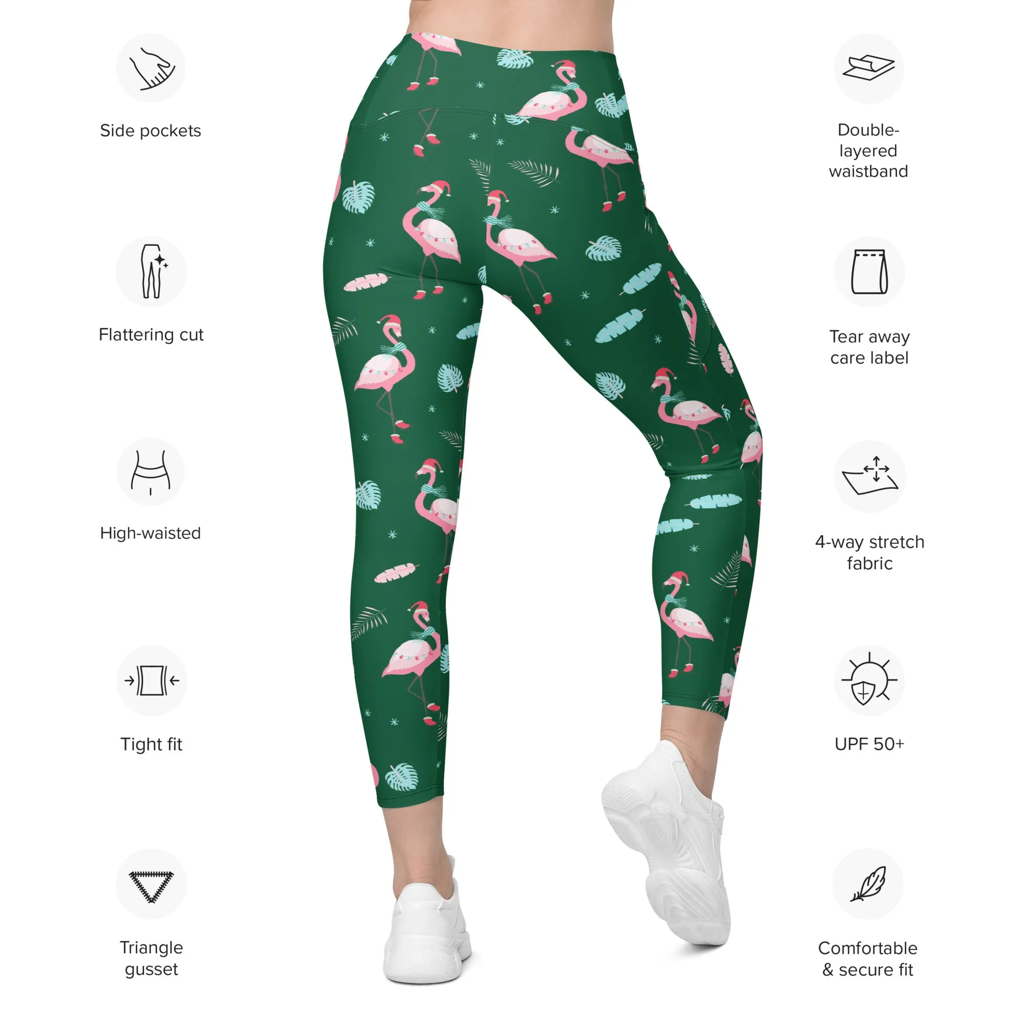 Christmassy Flamingos Leggings With Pockets