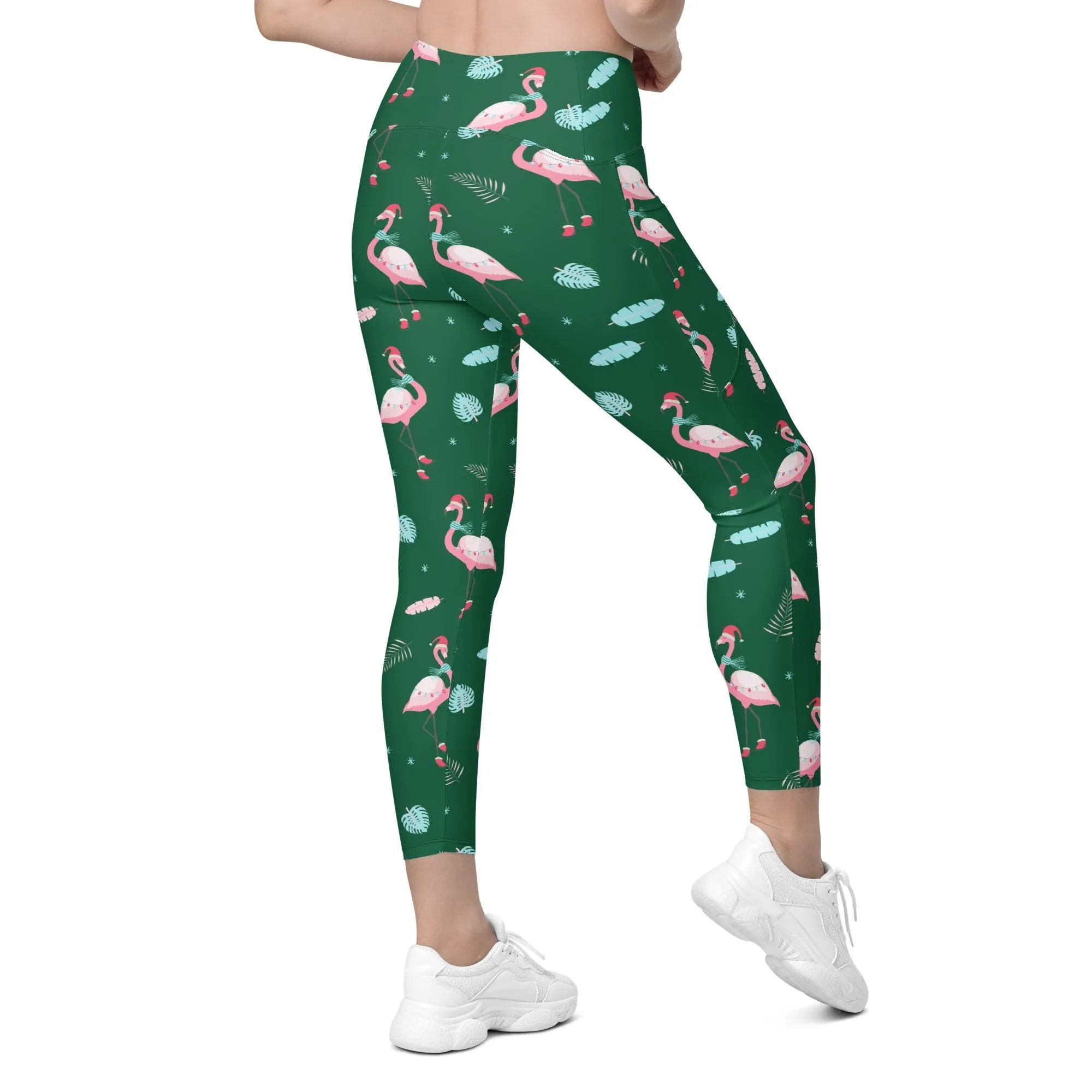 Christmassy Flamingos Leggings With Pockets