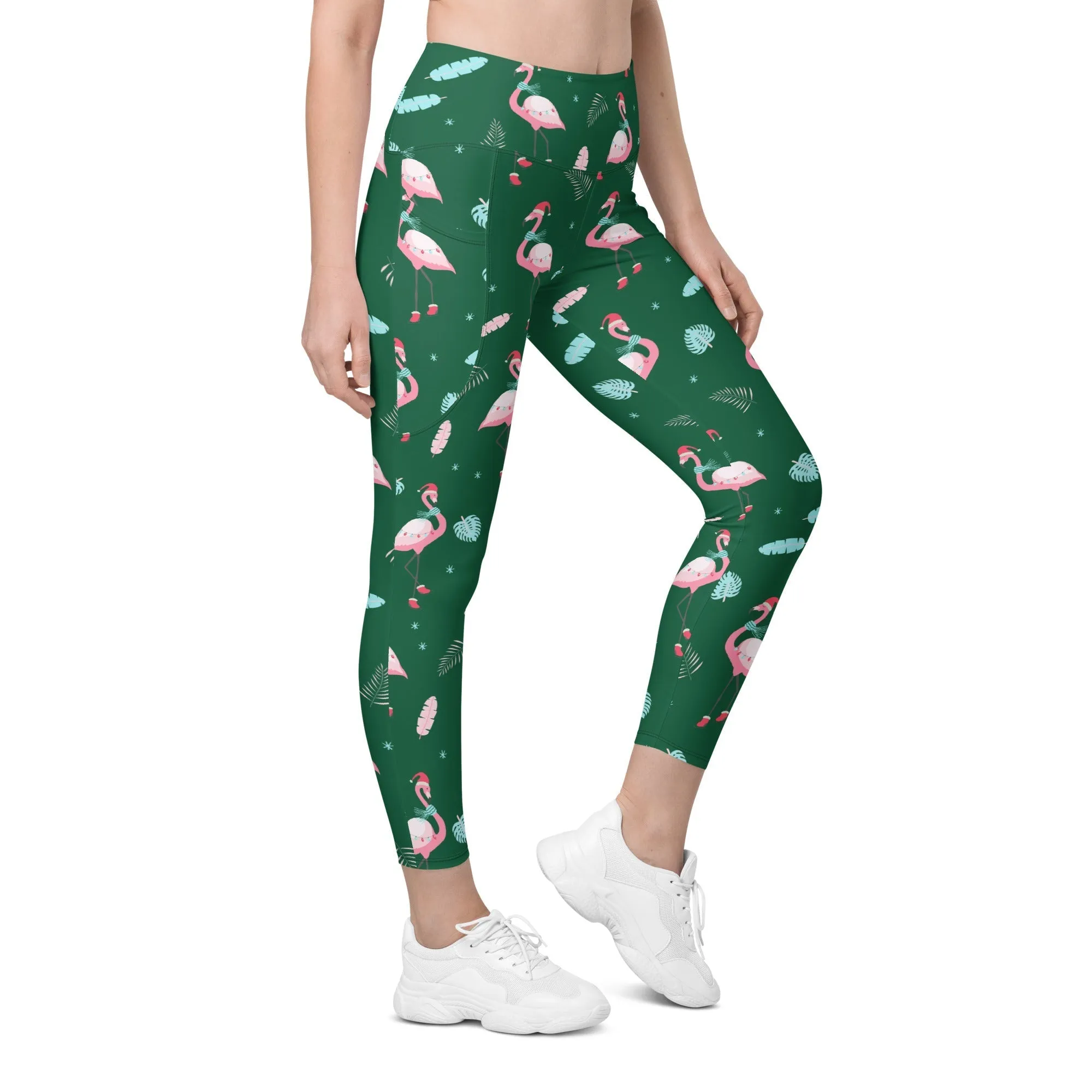 Christmassy Flamingos Leggings With Pockets