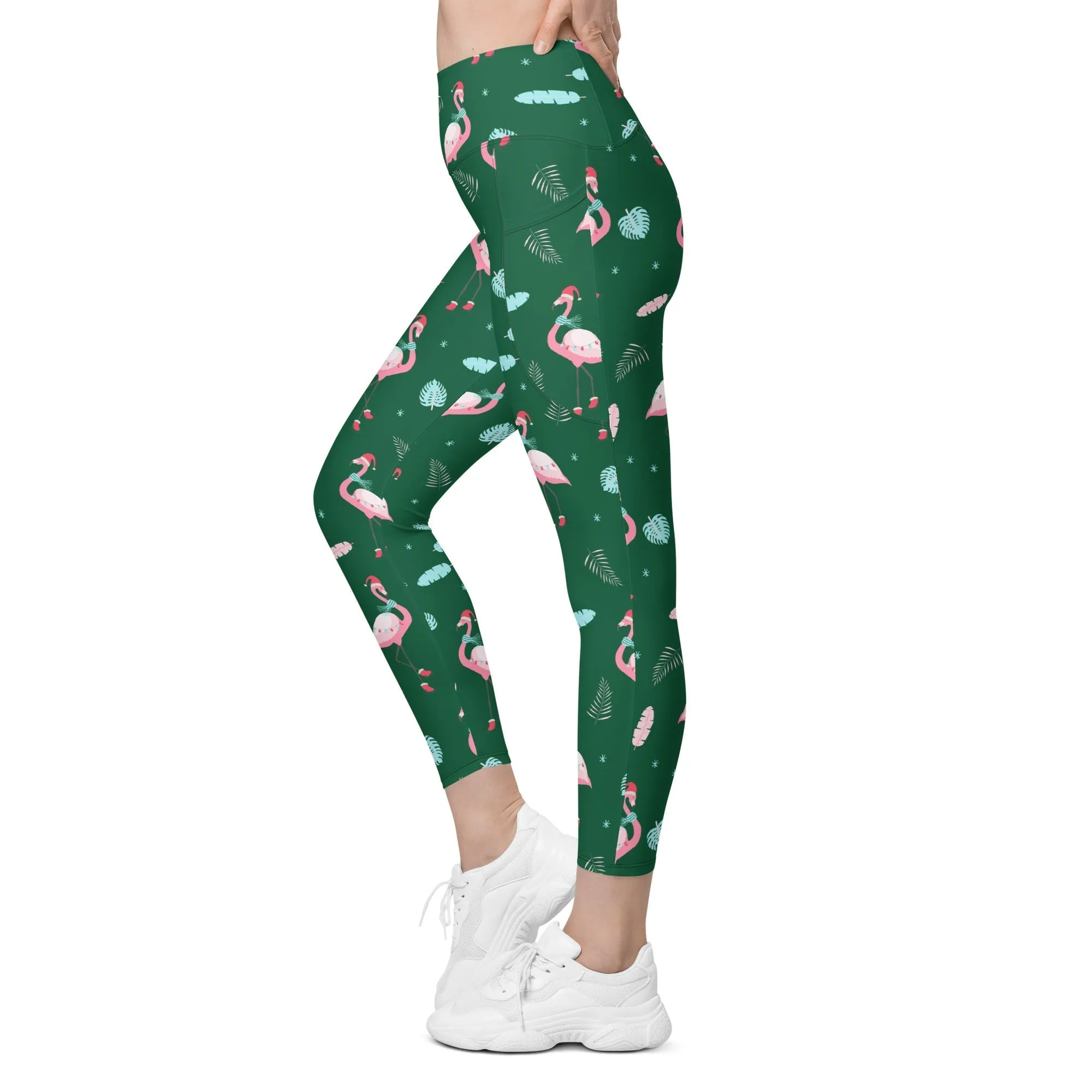 Christmassy Flamingos Leggings With Pockets