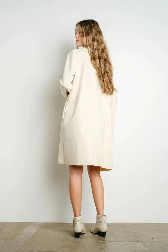 Collared Faux Suede Woven Midi Jacket Ivory