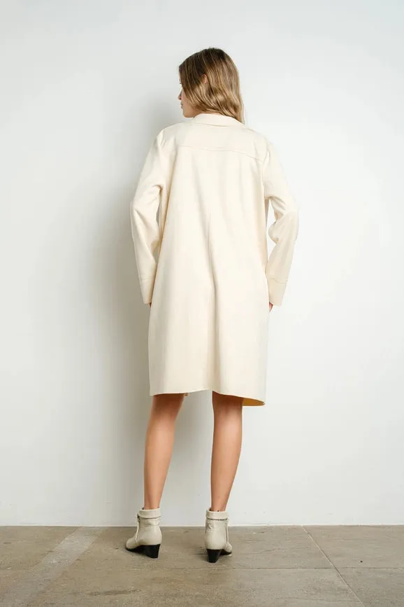 Collared Faux Suede Woven Midi Jacket Ivory