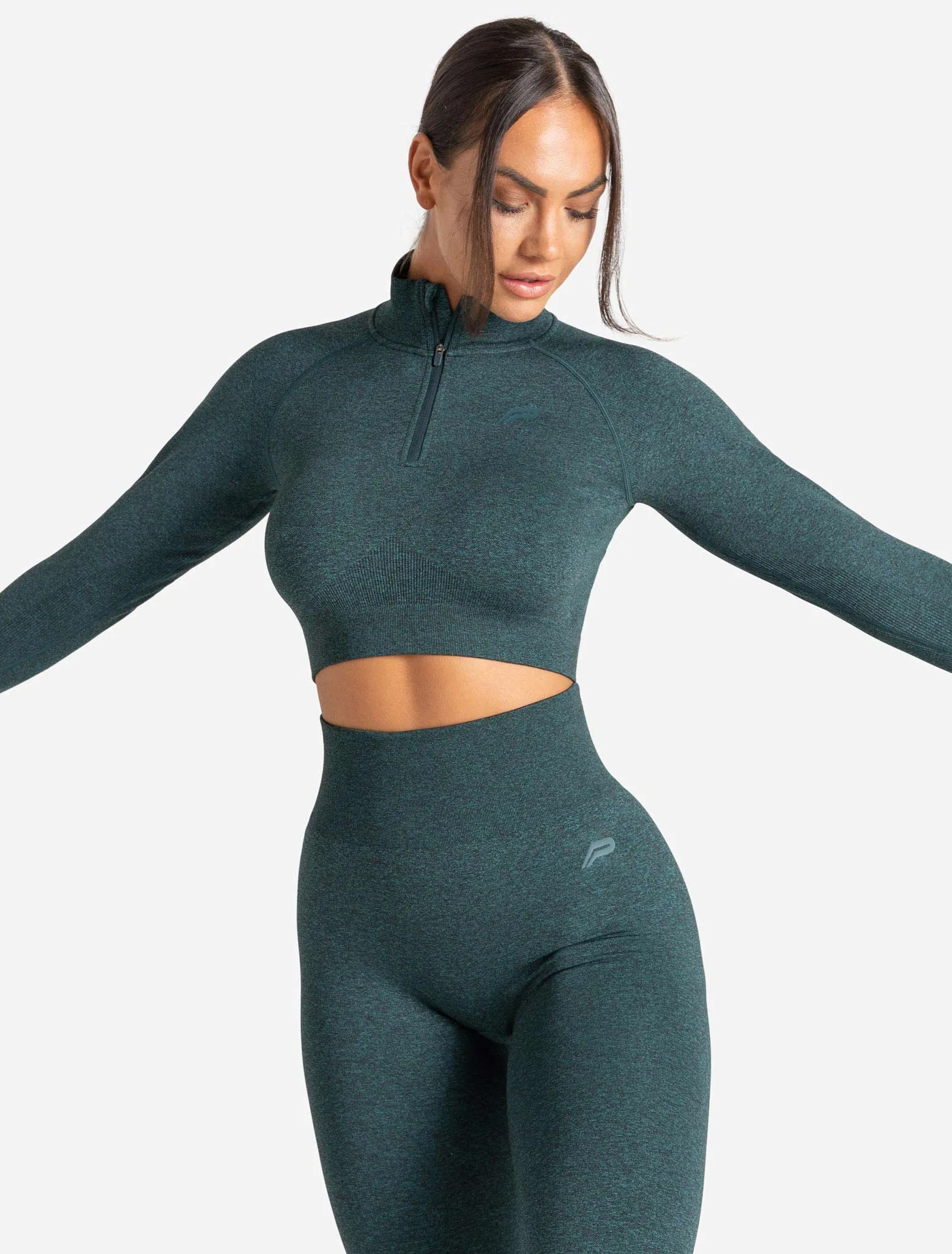 Core Seamless Crop 1/2 Zip - Teal Marl