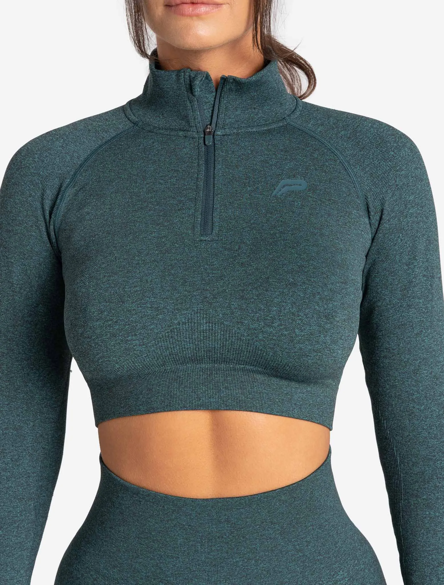 Core Seamless Crop 1/2 Zip - Teal Marl