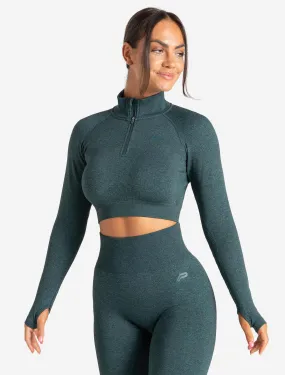 Core Seamless Crop 1/2 Zip - Teal Marl