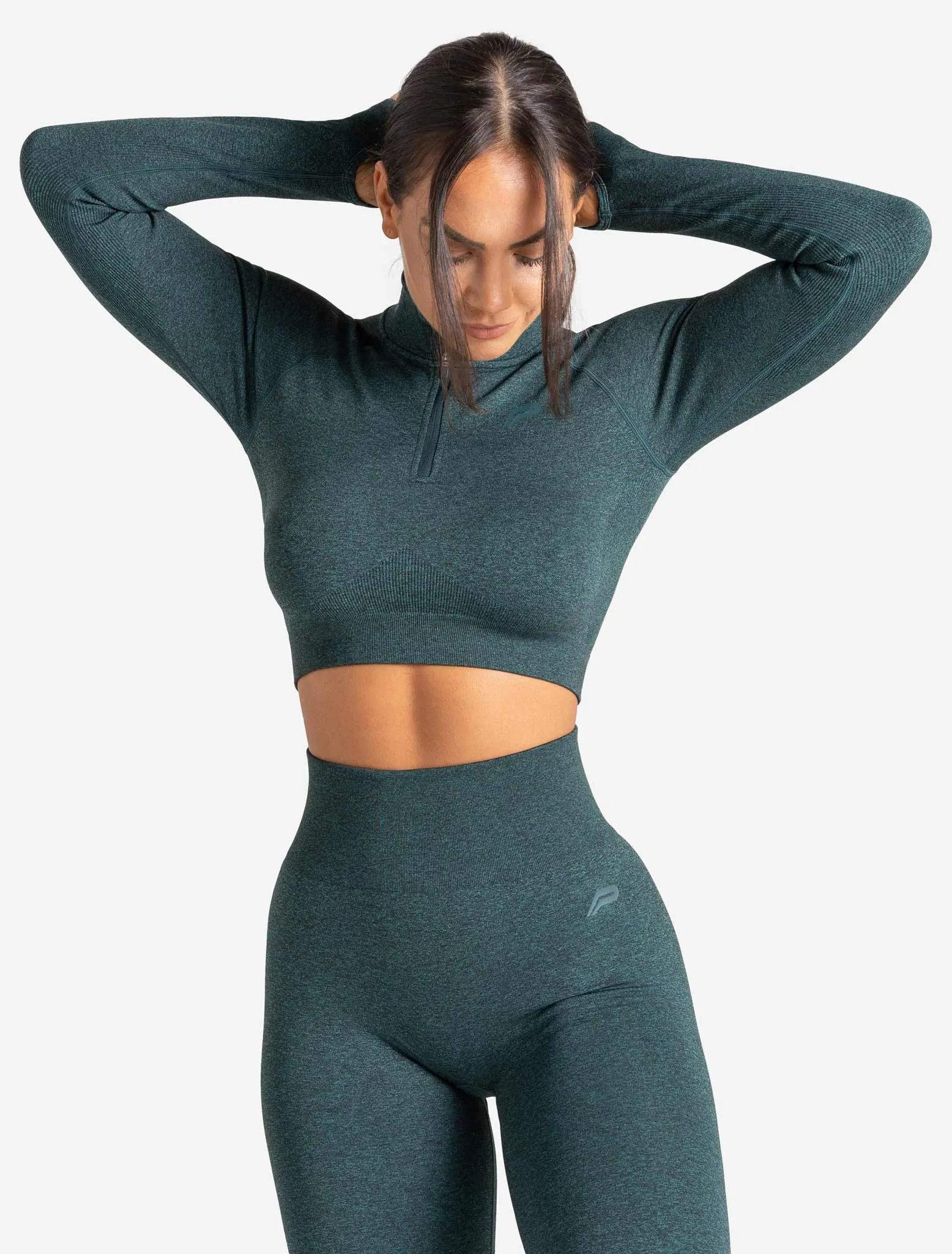 Core Seamless Crop 1/2 Zip - Teal Marl