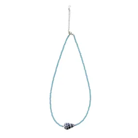 Crystal Aqua Beads with Hebrew Shell Pendant Necklace