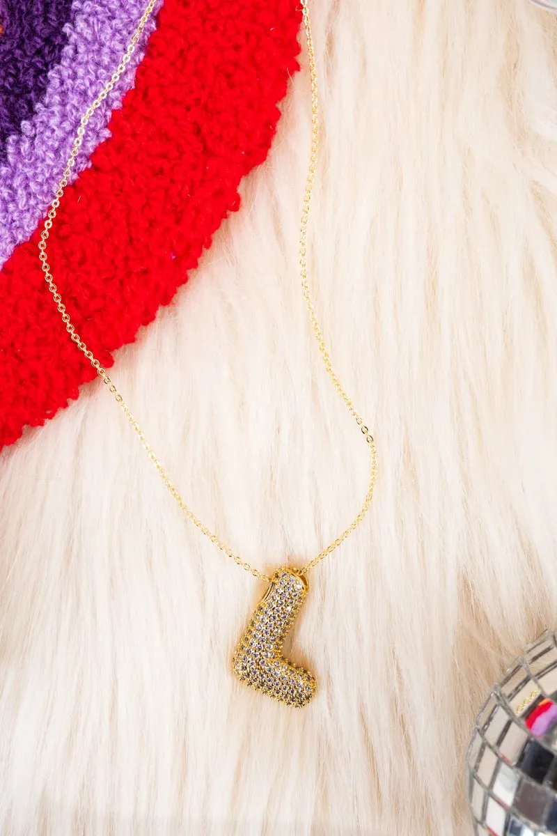 Crystal Avenue Goldtone Crystal Pave "L" Necklace