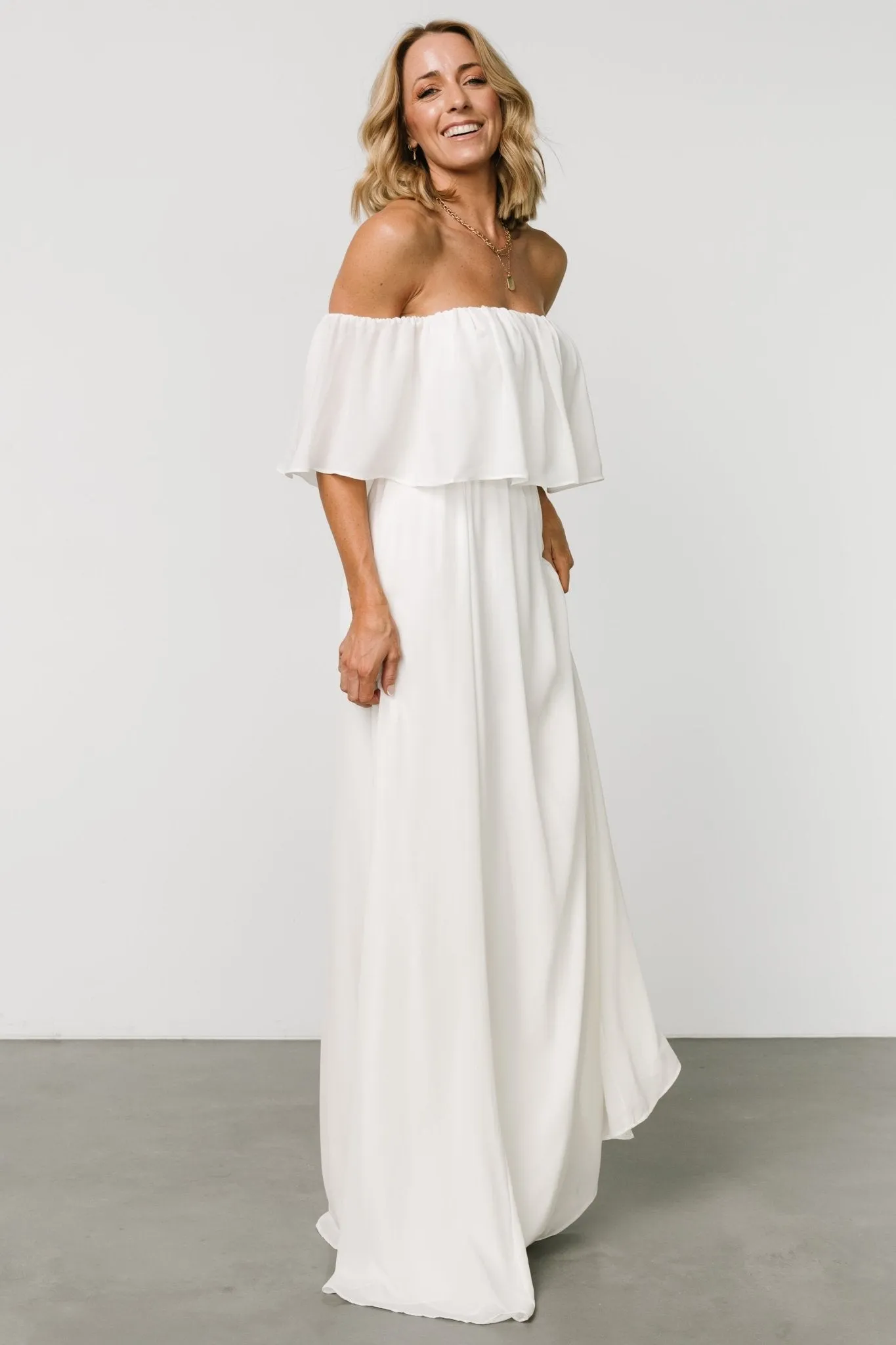 Diana Off Shoulder Maxi Dress | Off White