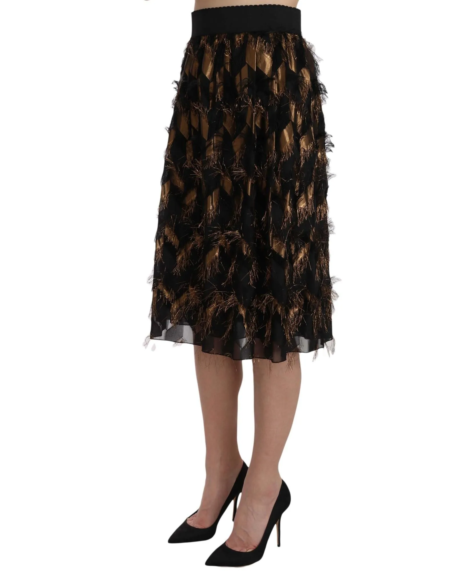 Dolce & Gabbana Black Fringed A-Line Skirt