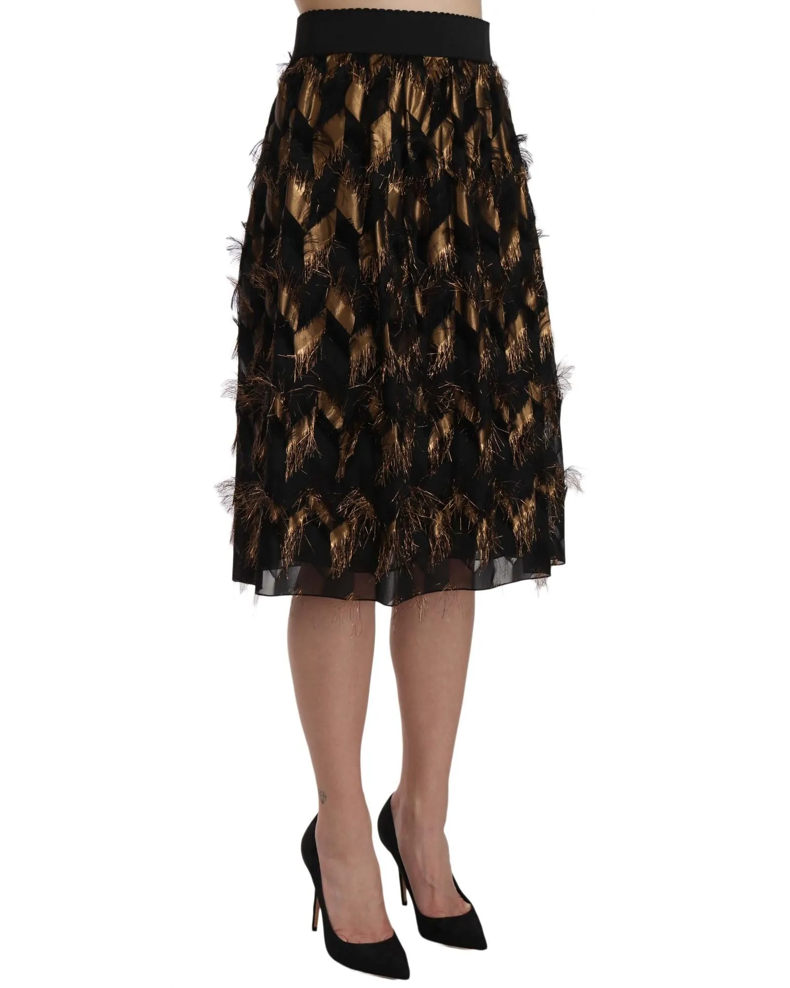 Dolce & Gabbana Black Fringed A-Line Skirt