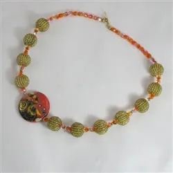 Exquisite Orange Handmade Artisan Bead Necklace