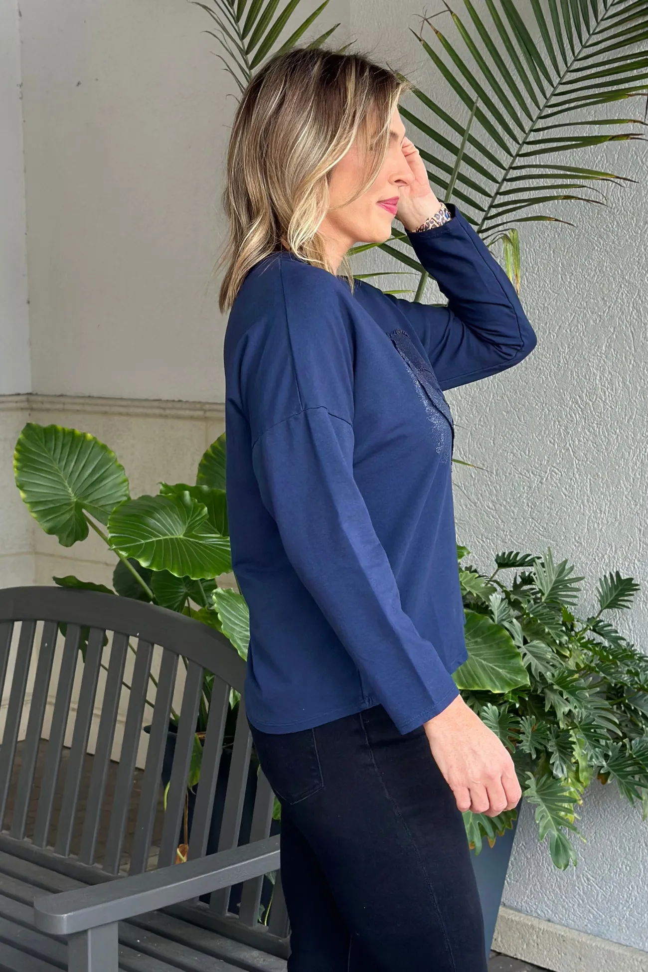 Flora Ashley Navy Heart And Star Embellished Top