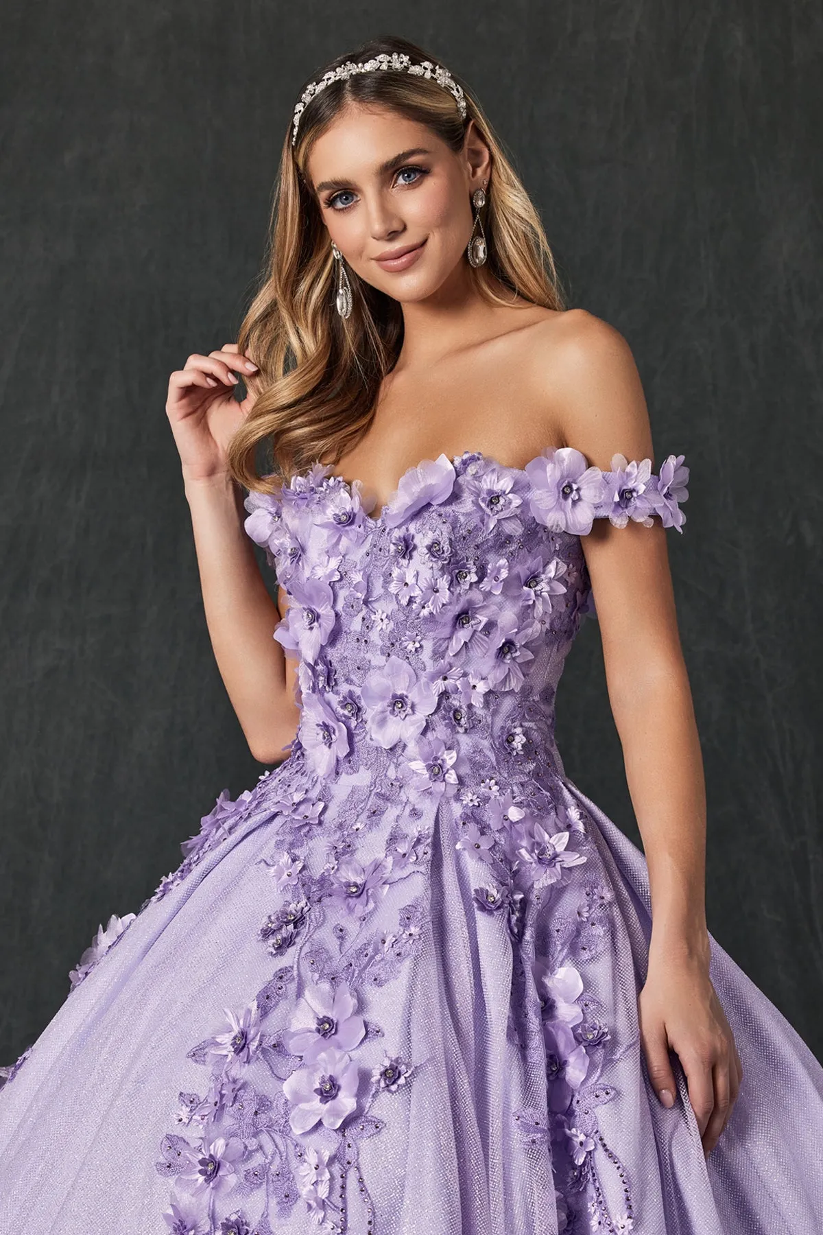 Floral Lace Illusion Sweetheart Ball Gown with 3D Floral Applique | Long Evening Prom Gown