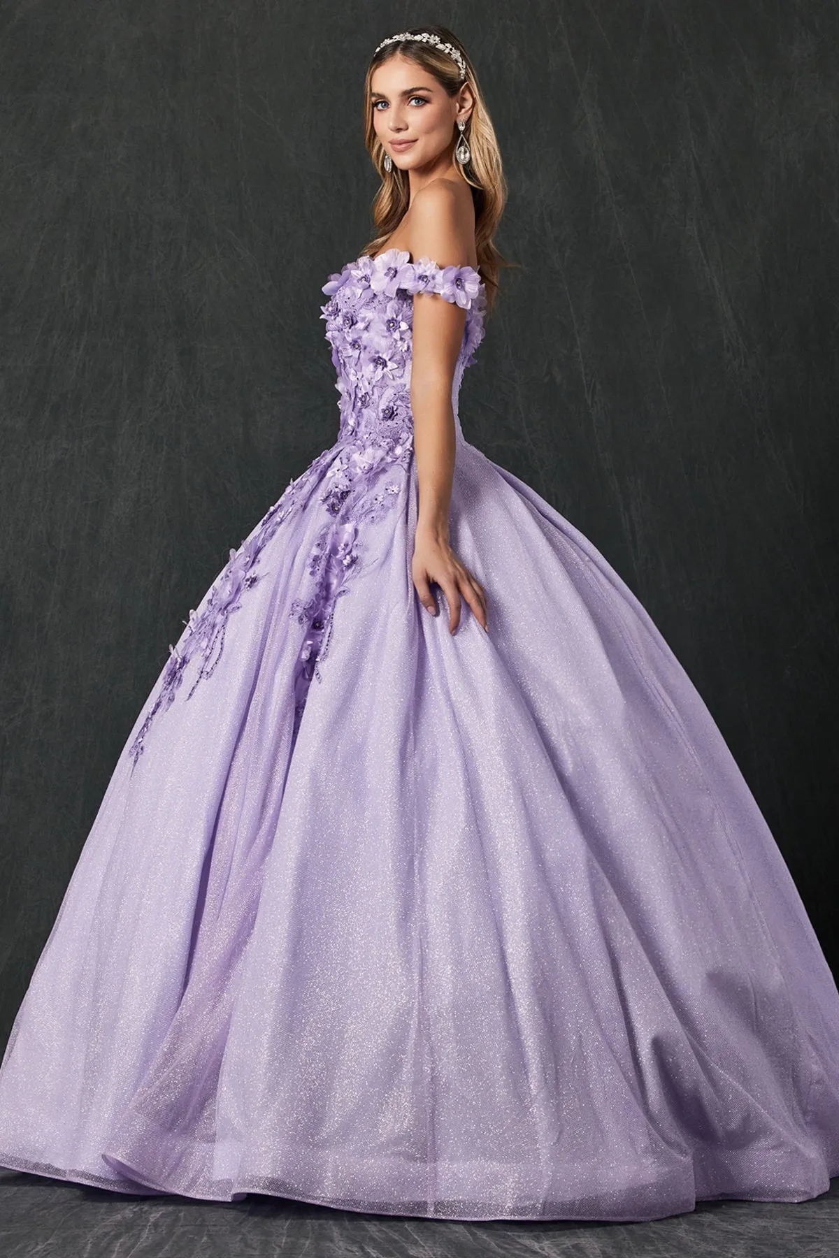 Floral Lace Illusion Sweetheart Ball Gown with 3D Floral Applique | Long Evening Prom Gown