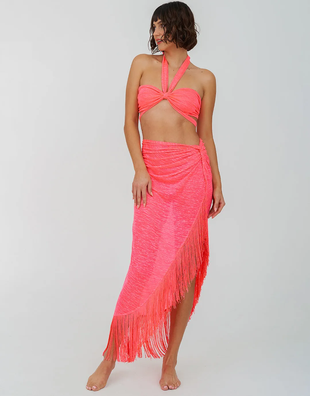 Fringed Sarong Skirt - Hot Pink