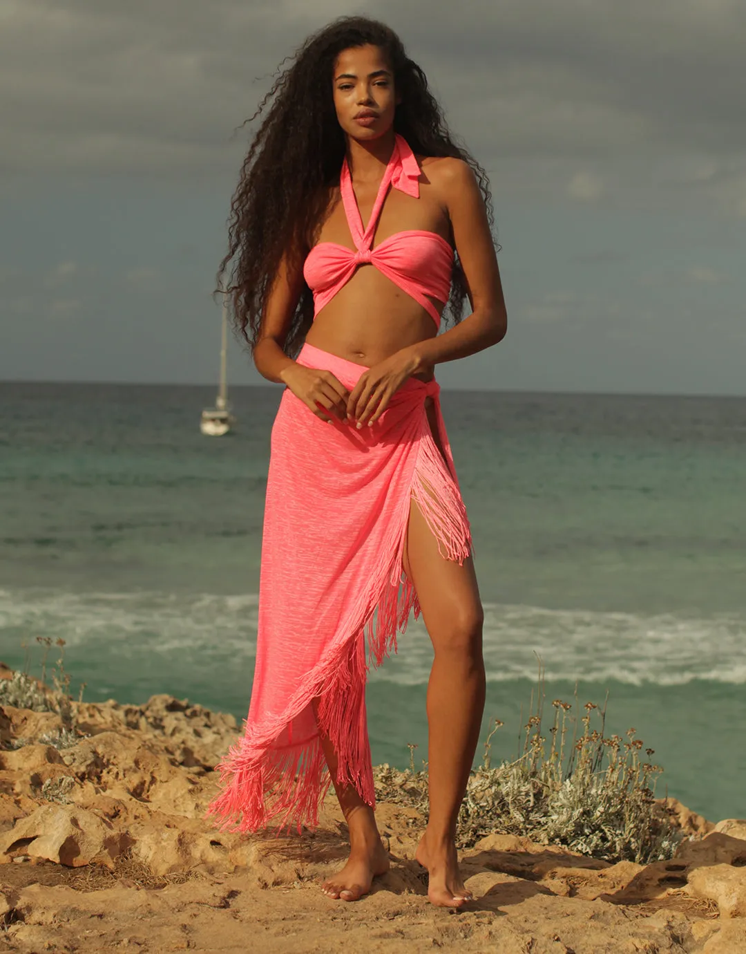 Fringed Sarong Skirt - Hot Pink