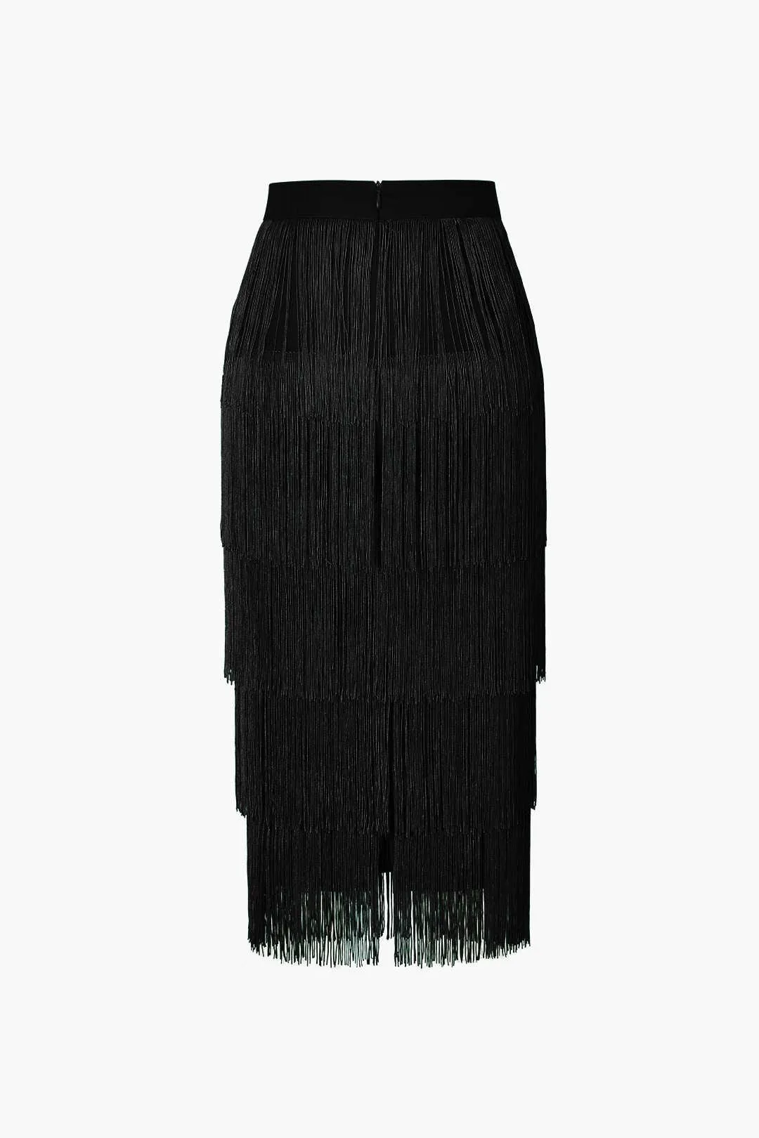 Fringed Tiered Midi Skirt