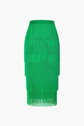 Fringed Tiered Midi Skirt