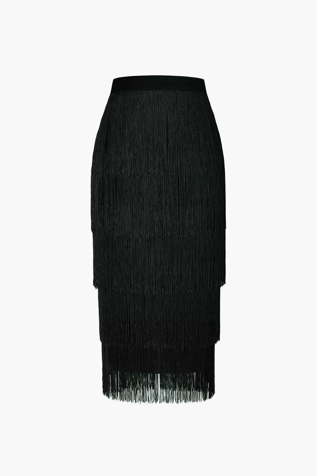 Fringed Tiered Midi Skirt